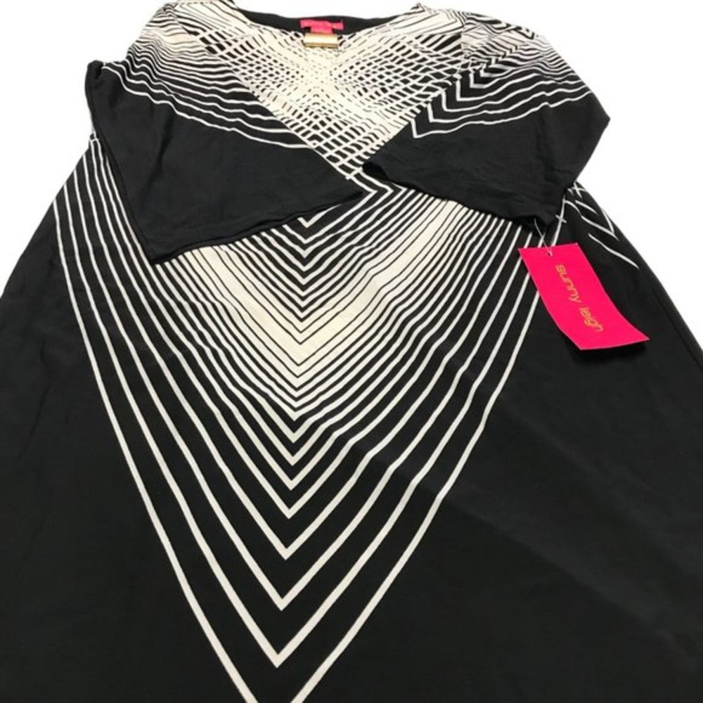 New Sunny Leigh Shift Dress Womens Medium black‎ white Career Comfort Stretch - Picture 8 of 11
